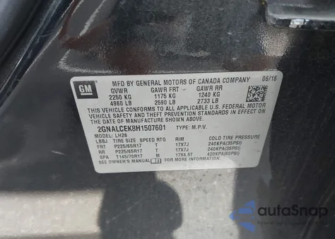 2017 Chevrolet Equinox Lt z USA, uszkodzony, nr VIN 2GNALCEK8H1507601